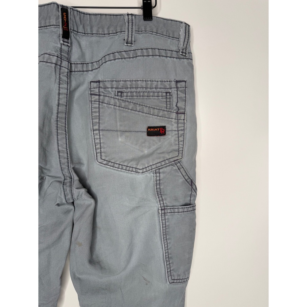Ariat Work M4 Low Rise Boot Cut Grey Canvas Pants Distressed Faded Mens 34X30 - Picture 9 of 13